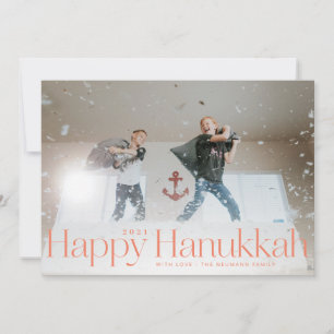 Minimal Lycklig Hanukkah Helgdag Photo Peach Julkort