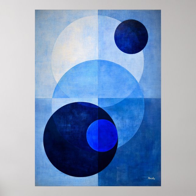 Minimal Lyx Art Deco Geometrisk Abstrakt Blå Poster (Framsidan)