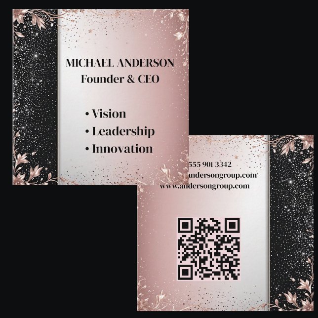 Minimal Lyx Rosa Silver Glitter Blommig Modern Fyrkantigt Visitkort (Minimal Luxury Pink Silver Glitter Floral Modern Square Business Card)