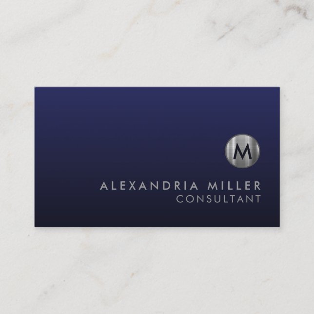 Minimal lyxflotta Blue Silver Monogram Visitkort (Framsida)