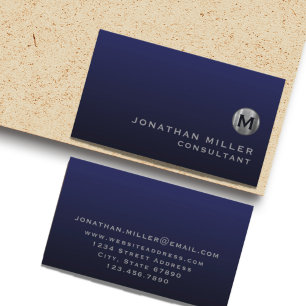 Minimal lyxflotta Blue Silver Monogram Visitkort