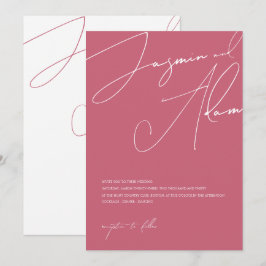 Minimal Magenta Rosa Skript Typografi Bröllop Inbjudningar
