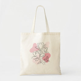 Minimal Magnolia Flower Line Art with Soft Pink  Tygkasse
