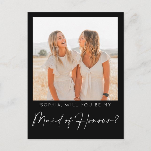 Minimal Maid of honor-Frieri kort med foto (Framsida)