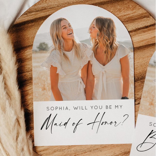Minimal Maid of honor-Frieri kort med foto (Bridesmaid Proposal Card)