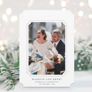 Minimal målning och merry Newlyweds-foto Julkort