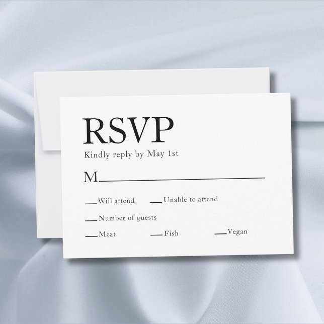 Minimal måltid för Elegant Vit Bröllop OSA Kort (Minimal Elegant Meal Choice White Wedding RSVP Card
)