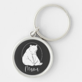 Minimal Mama Bear Line Art Design Rund Silverfärgad Nyckelring