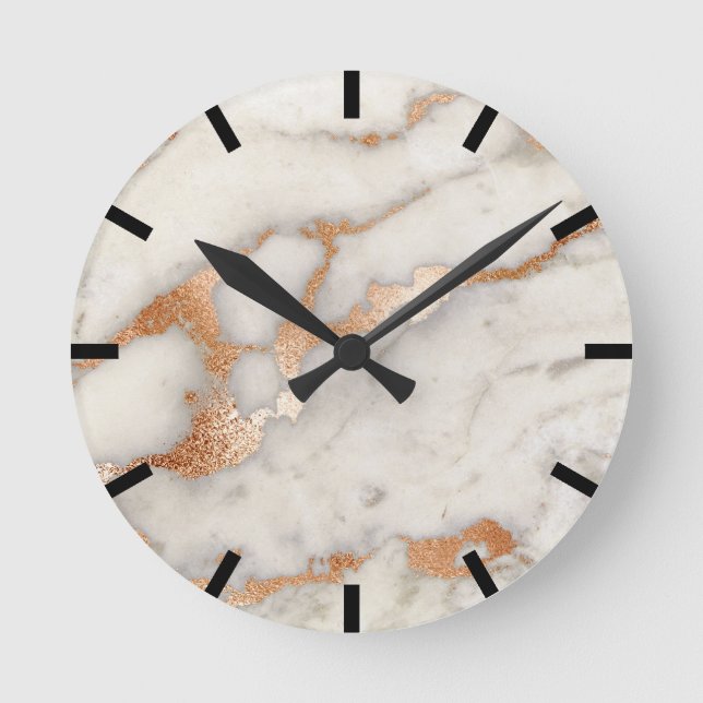 Minimal marble Coral Ro Guld Black White Urban Rund Klocka (Framsida)