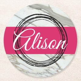 Minimal marble-design lägger till namn-text underlägg papper rund