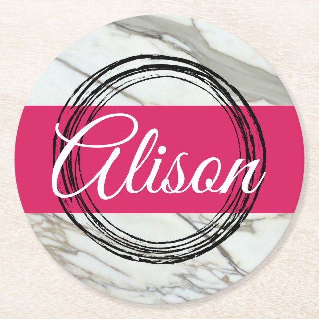 Minimal marble-design lägger till namn-text underlägg papper rund (Framsidan)