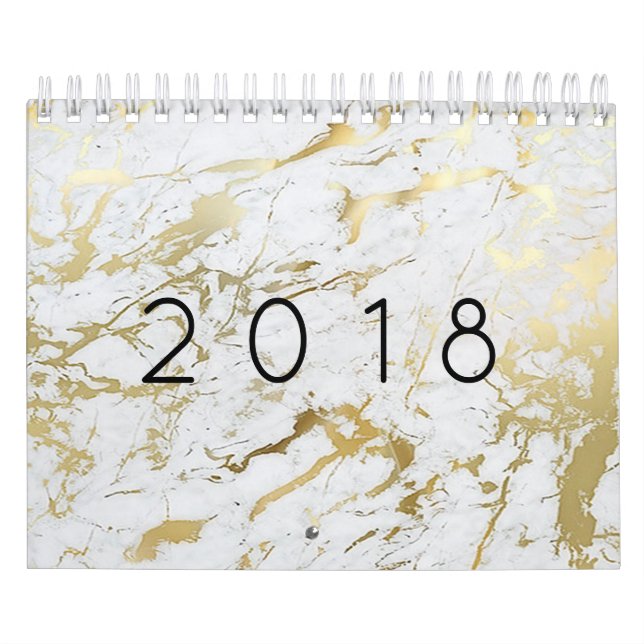 Minimal Marble White Carrara Silver Guld Stone Kalender (Omslag)