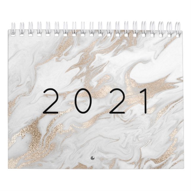 Minimal Marble White Grått Silver Ro Guld 2021 Kalender (Omslag)