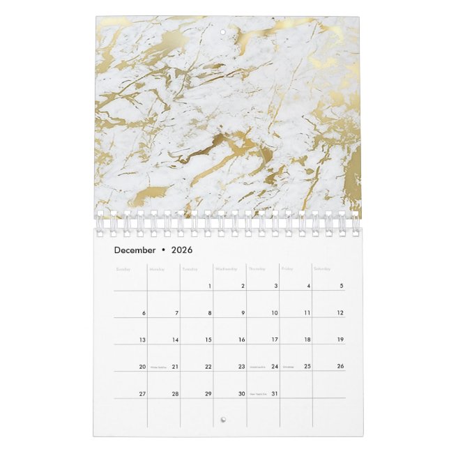 Minimal Marble White Grått Silver Ro Guld Stone Kalender (Dec 2026)