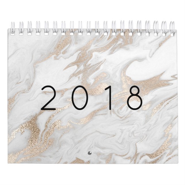 Minimal Marble White Grått Silver Ro Guld Stone Kalender (Omslag)