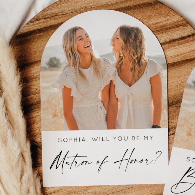 Minimal matchning av Honor Frieri kort med foto (Bridesmaid Proposal Card)