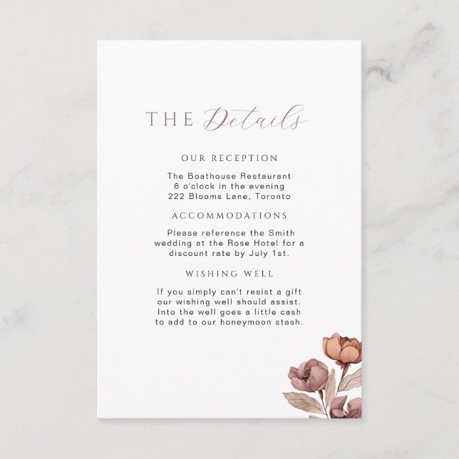 Minimal Mauve Dusty Ro Bröllop-information Infoga Tilläggskort (Framsida)