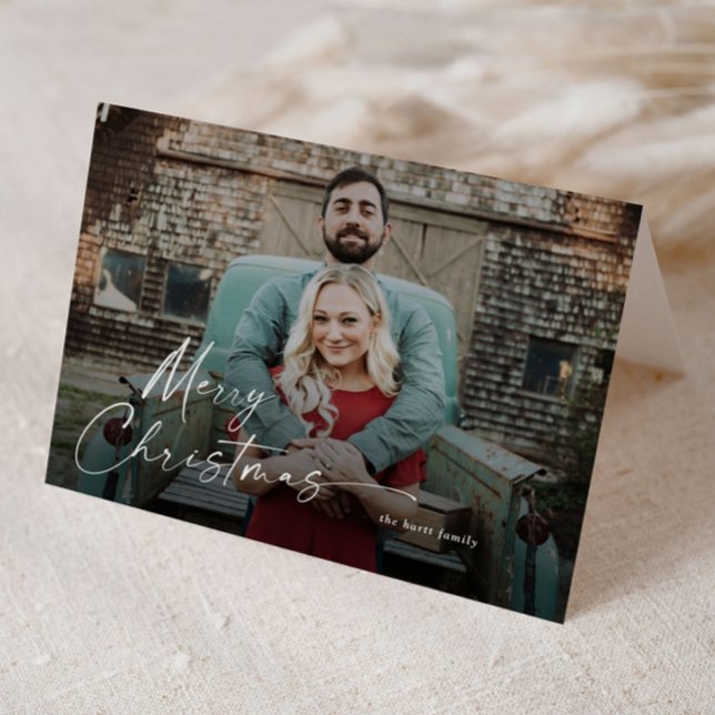 Minimal Merry Christmas Script 2 Foto Helgkort (Modern script Merry Christmas Photo Holiday Cards.)