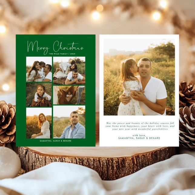 Minimal Merry Christmas Script Familj 7 Bilder Julkort (Skapare uppladdad)