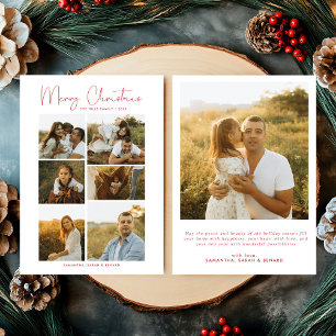 Minimal Merry Christmas Script Familj 7 Bilder Röd Julkort