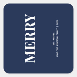 Minimal MERRY | Marinblå Högtid Fyrkantigt Klistermärke