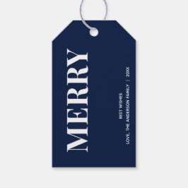 Minimal MERRY | Marinblå Jul Presentetikett