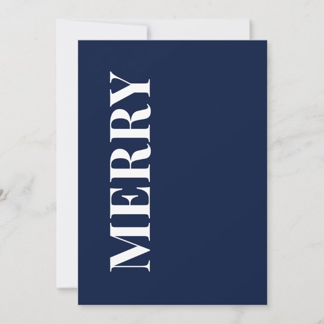 Minimal MERRY | Marinblå Julhälsningskort Julkort (Framsida)
