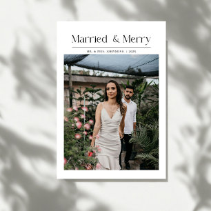 Minimal Merry & Married jul Photo Newlyweds Julkort