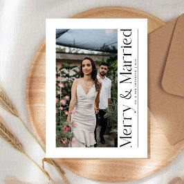 Minimal Merry & Married jul Photo Newlyweds Julkort