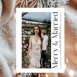 Minimal Merry & Married jul Photo Newlyweds Julkort