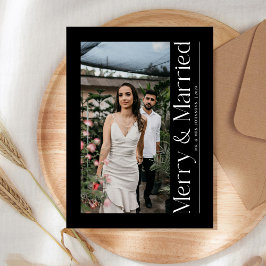 Minimal Merry & Married jul Photo Newlyweds Julkort