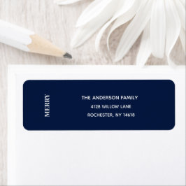 Minimal MERRY | Navy Blue Holiday Address Label Returadress Etikett