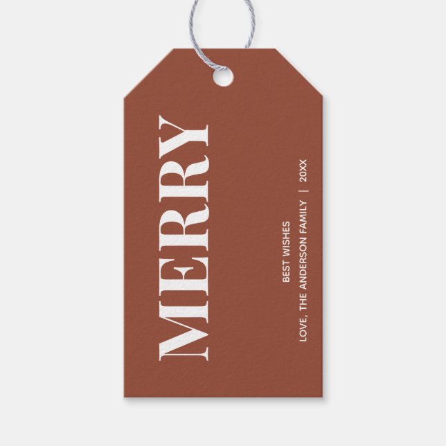 Minimal MERRY | Terrakotta Holiday Presentetikett (Framsidan)
