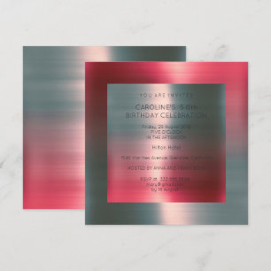 Minimal Metallisk Rosa Red Silver Födelsedagsfest Inbjudningar