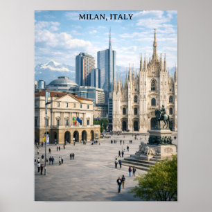 Minimal Milano Italien Stadsvy Landmärken Poster
