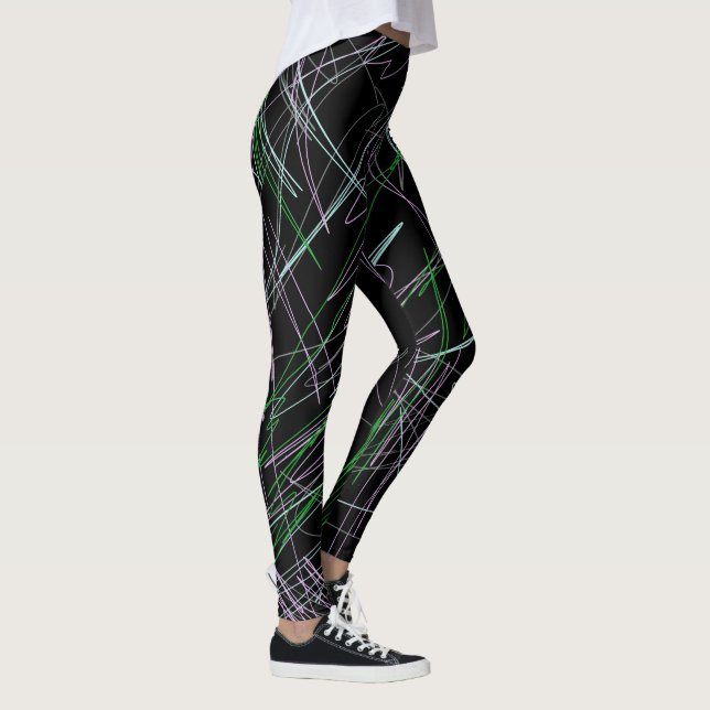 Minimal Minimalism Svart Korall Abstrakt Leggings (Höger)