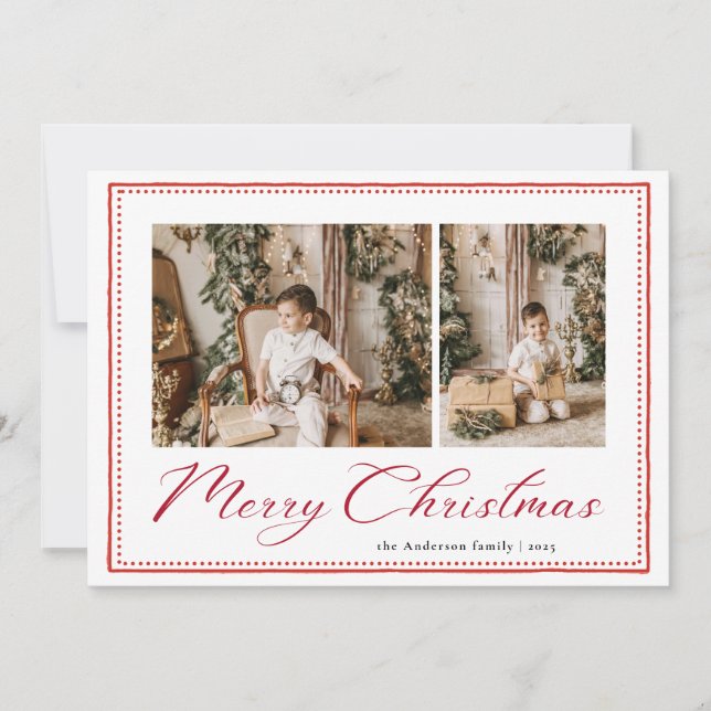 Minimal Minimalist Script Merry Christmas Photo Julkort (Framsida)