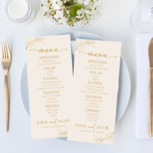 Minimal minimalistisk Beige Guld Gren Löv Bröllop Meny
