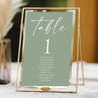 Minimal minimalistisk Elegant Sage Grönt Bröllop Bordsnummer