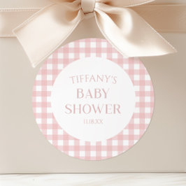 Minimal Minimalistisk Rosa Rutig Baby Shower Runt Klistermärke