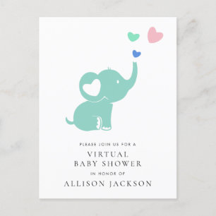 Minimal Mint Grönt Elephant Virtuell Baby Shower Inbjudan Vykort