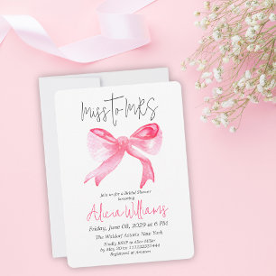 Minimal miss till MRS Ribbon Rosa Bow Möhippa Inbjudningar