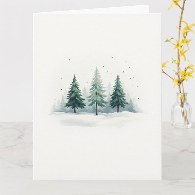 Minimal Misty Evergreen Forest Christmas Kort (Gul blomma)