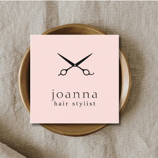 Minimal Misty Rose Svarta Saxar Frisör  Fyrkantigt Visitkort