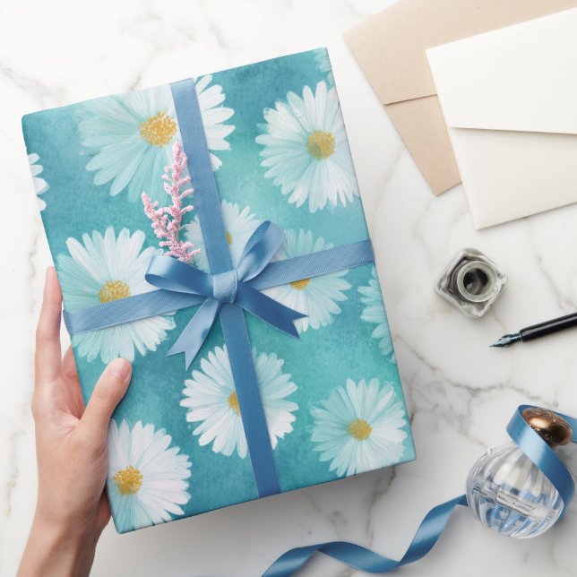 Minimal mjuk blå mint tusenskönesteckning i akvare presentpapper (Gifting)