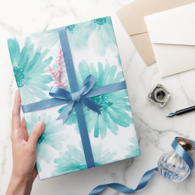 Minimal mjuk blå mint tusenskönesteckning i akvare presentpapper (Gifting)