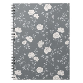 Minimal mjuk grå ros vit blommönster anteckningsbok