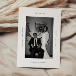 Minimal Modern 2-Photo Wedding Black & White Tack Kort