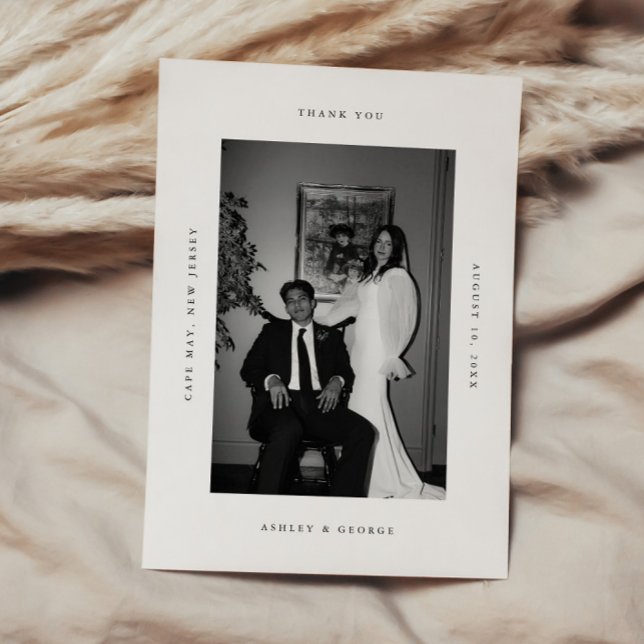 Minimal Modern 2-Photo Wedding Black & White Tack Kort (Skapare uppladdad)