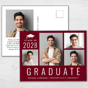 Minimal Modern 5-fotokollage Burgundy Studenten Meddelande Vykort